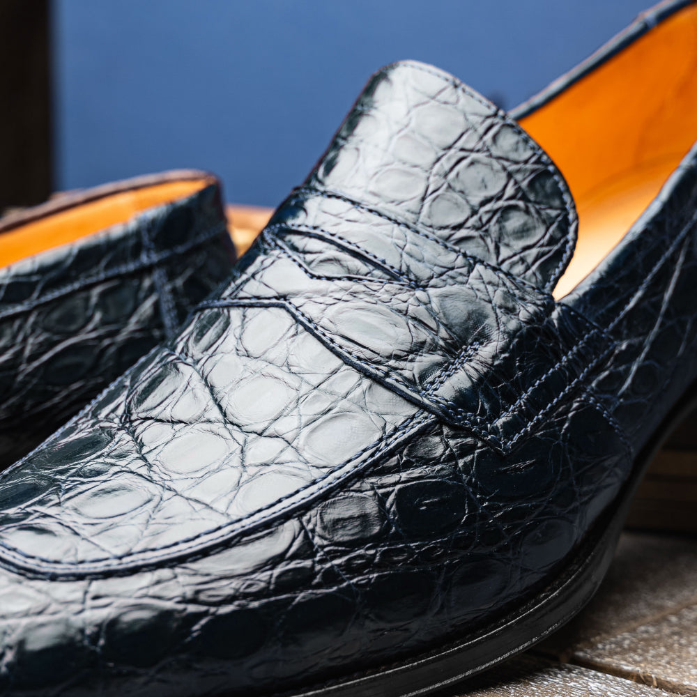 Zelli Roma Caiman Crocodile Loafers Navy (11-201-NVY)