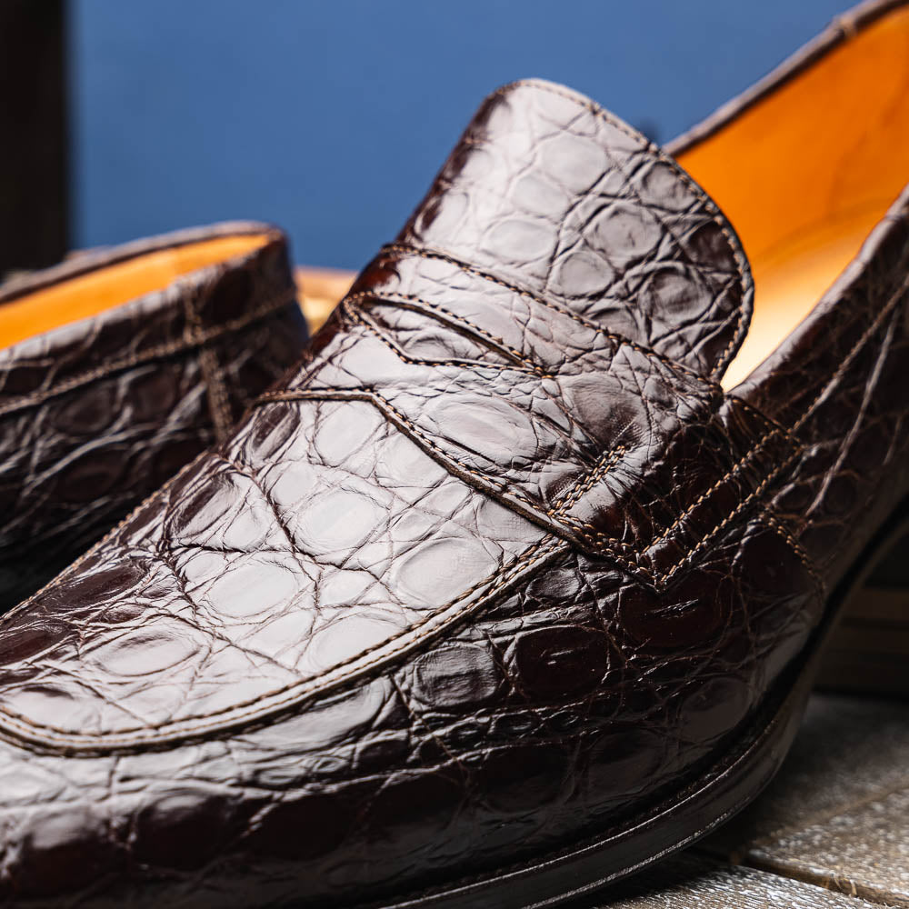 Zelli Roma Caiman Crocodile Penny Loafers Nicotine (11-201-NIC)