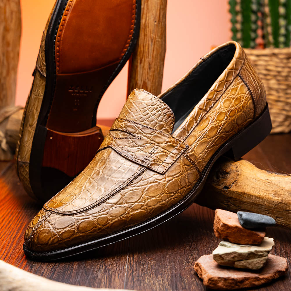 Zelli Roma Caiman Crocodile Penny Loafers Taupe (11-201-TPE)