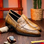Zelli Roma Caiman Crocodile Penny Loafers Taupe (11-201-TPE)