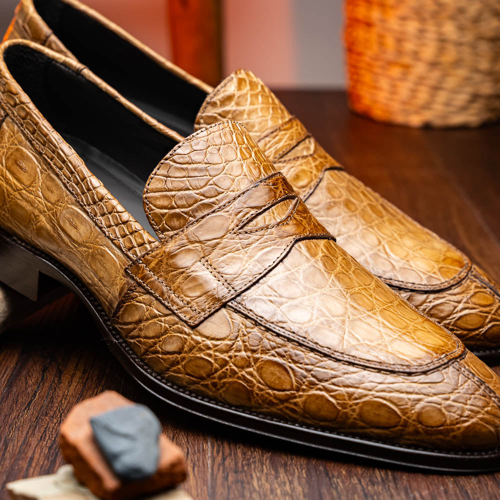 Zelli Roma Caiman Crocodile Penny Loafers Taupe (11-201-TPE)