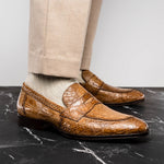Zelli Roma Caiman Crocodile Penny Loafers Taupe (11-201-TPE)