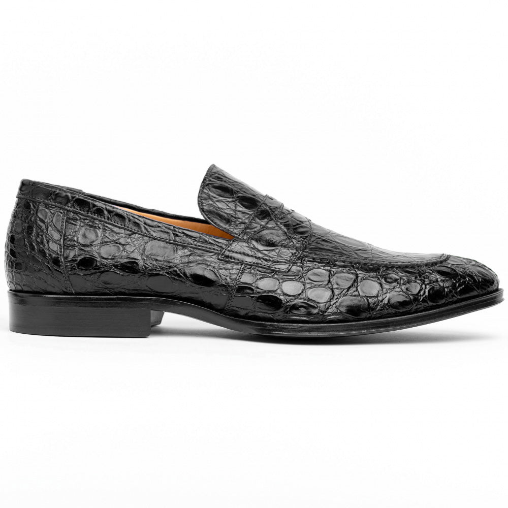 Zelli Roma Caiman Crocodile Penny Loafers Black (11-201-BLK)
