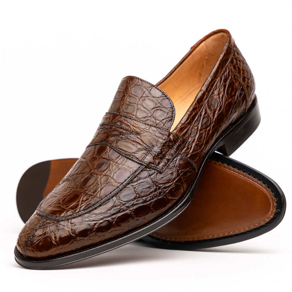 Zelli Roma Caiman Crocodile Penny Loafers Cognac (11-201-CGN)