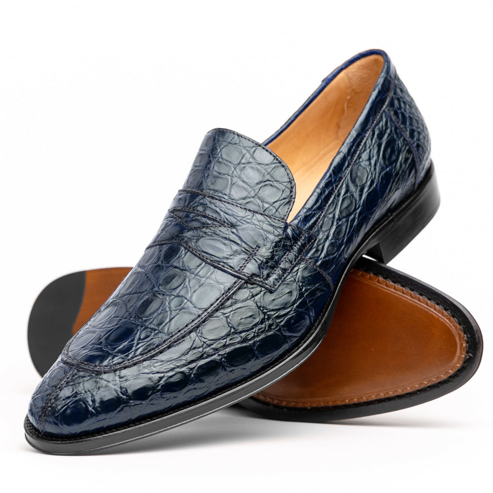 Zelli Roma Caiman Crocodile Loafers Navy (11-201-NVY)