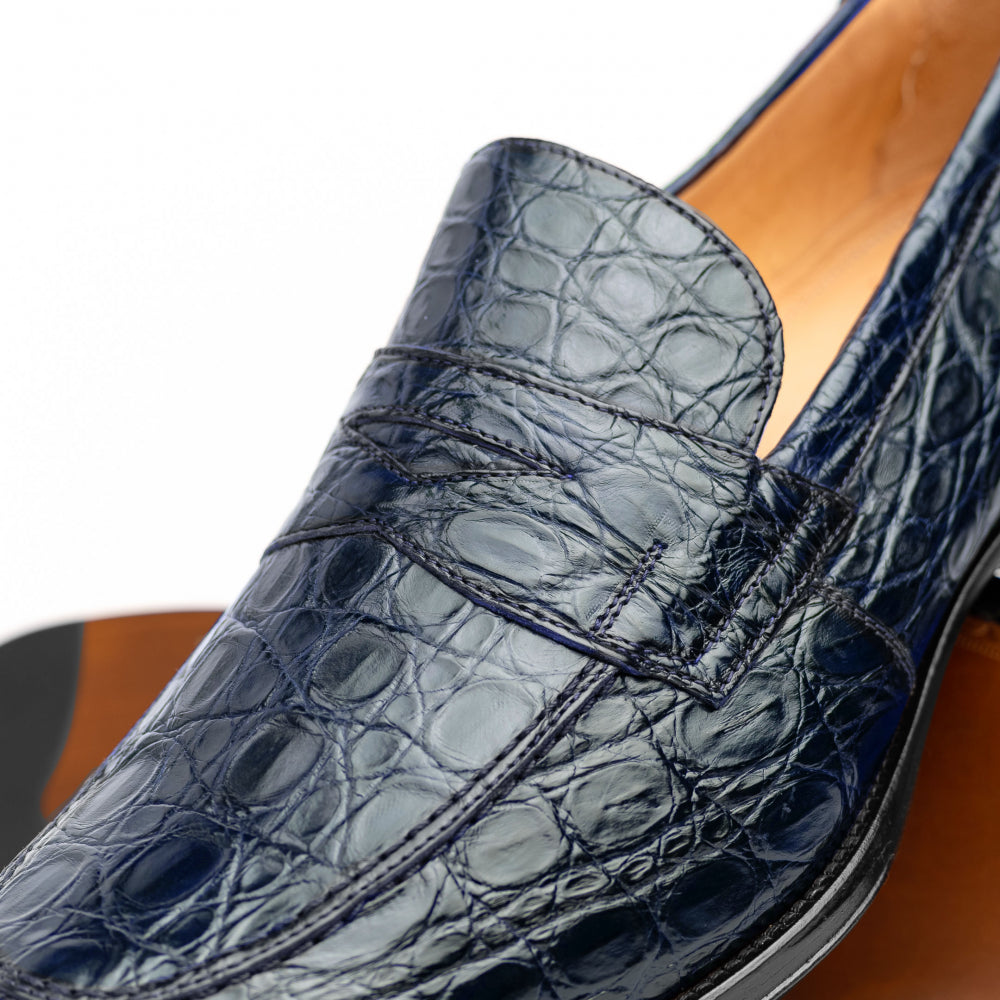 Zelli Roma Caiman Crocodile Loafers Navy (11-201-NVY)
