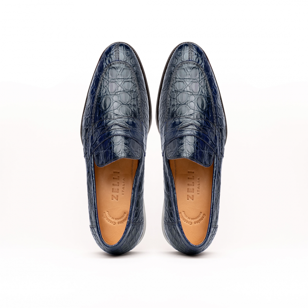 Zelli Roma Crocodile Loafers Navy | MensDesignerShoe.com