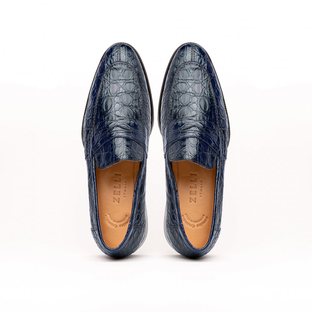 Zelli Roma Caiman Crocodile Loafers Navy (11-201-NVY)