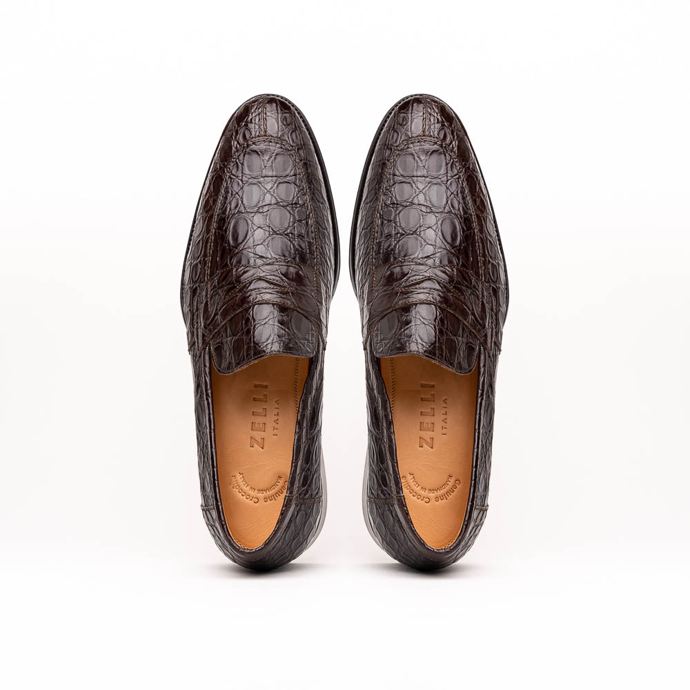 Zelli Roma Caiman Crocodile Penny Loafers Nicotine (11-201-NIC)