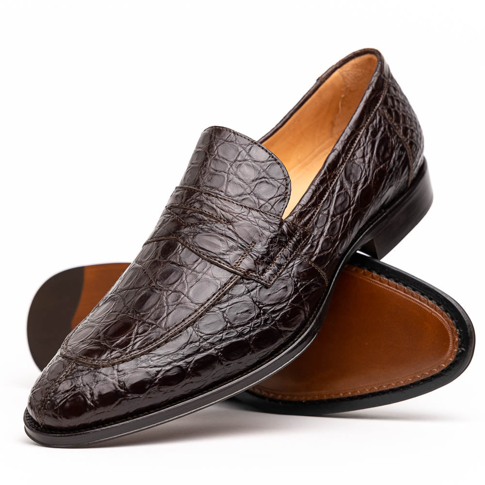 Zelli Roma Caiman Crocodile Penny Loafers Nicotine (11-201-NIC)