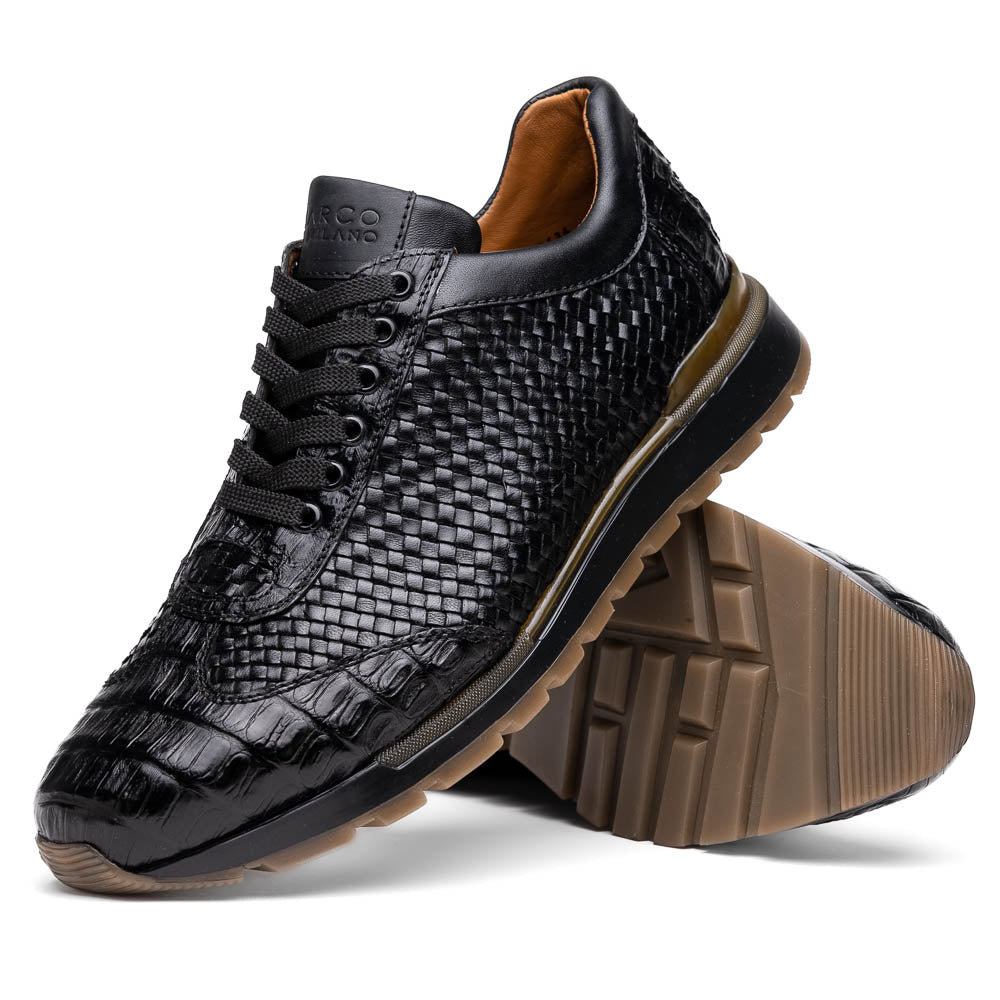 Marco Di Milano Roma Caiman Crocodile Woven Sneakers Black