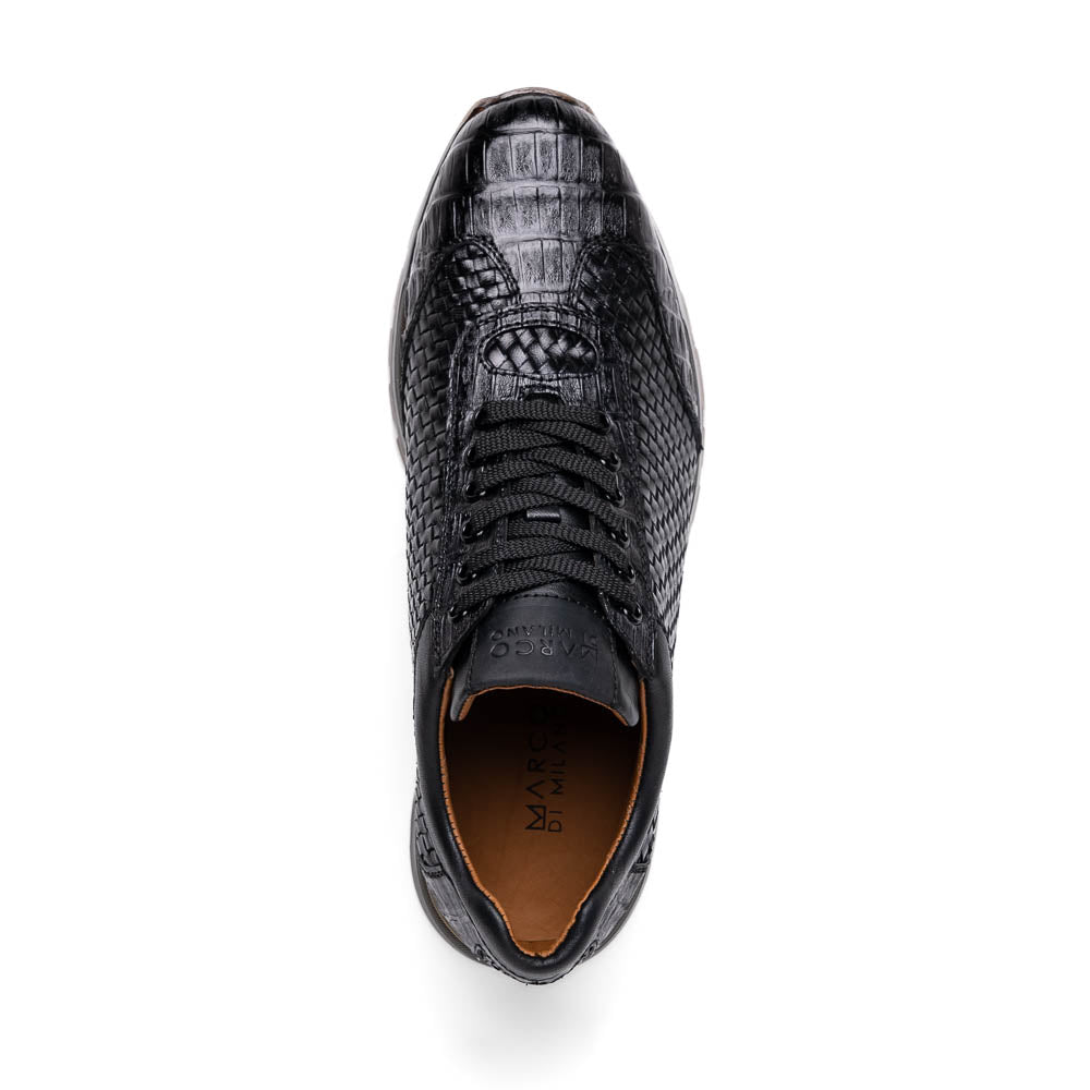 Marco Di Milano Roma Caiman Crocodile Woven Sneakers Black