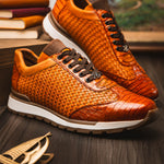 Marco Di Milano Roma Caiman Crocodile Woven Sneakers Brandy
