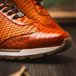 Marco Di Milano Roma Caiman Crocodile Woven Sneakers Brandy