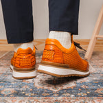 Marco Di Milano Roma Caiman Crocodile Woven Sneakers Brandy