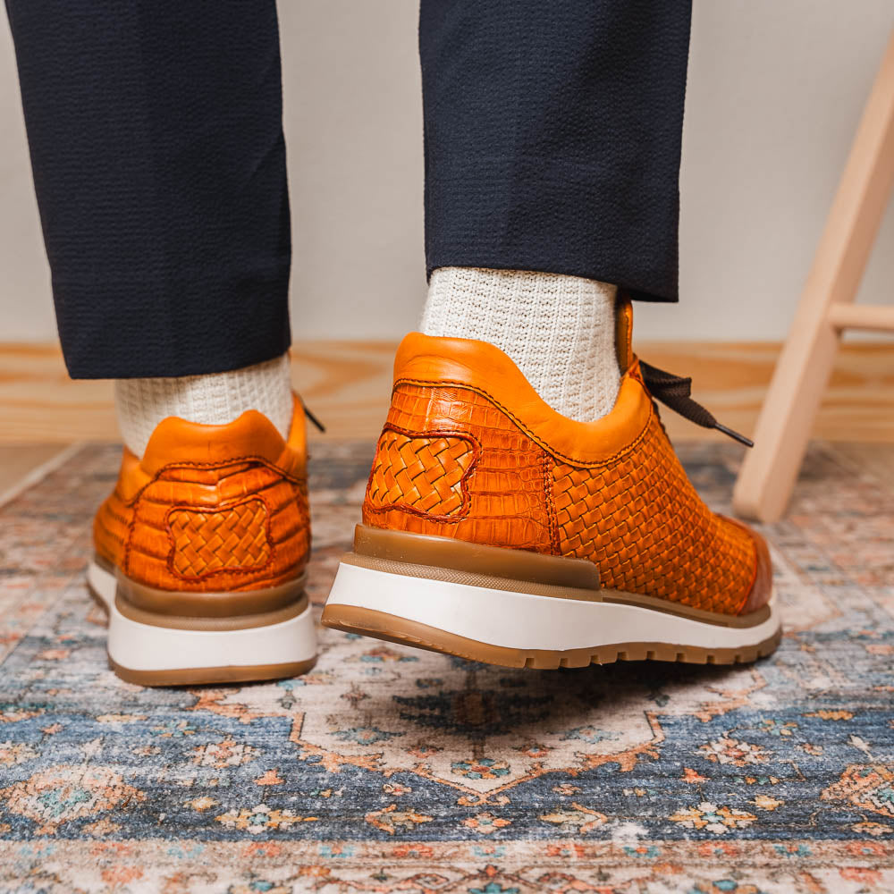 Marco Di Milano Roma Caiman Crocodile Woven Sneakers Brandy
