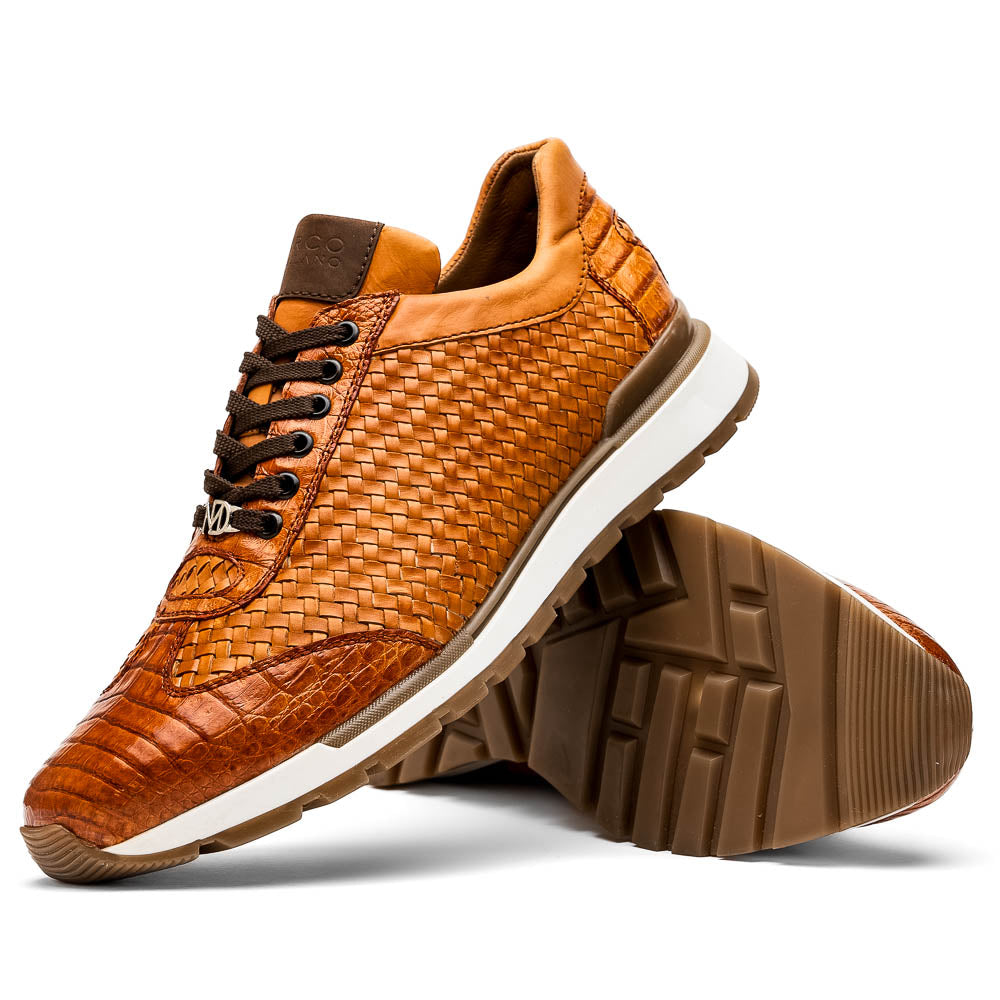 Marco Di Milano Roma Caiman Crocodile Woven Sneakers Brandy