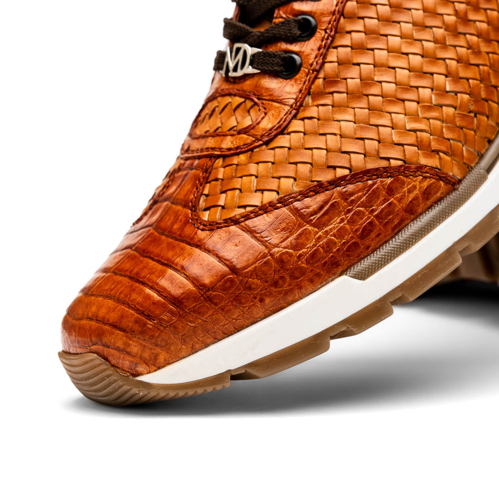 Marco Di Milano Roma Caiman Crocodile Woven Sneakers Brandy