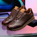 Marco Di Milano Roma Caiman Crocodile Woven Sneakers Brown