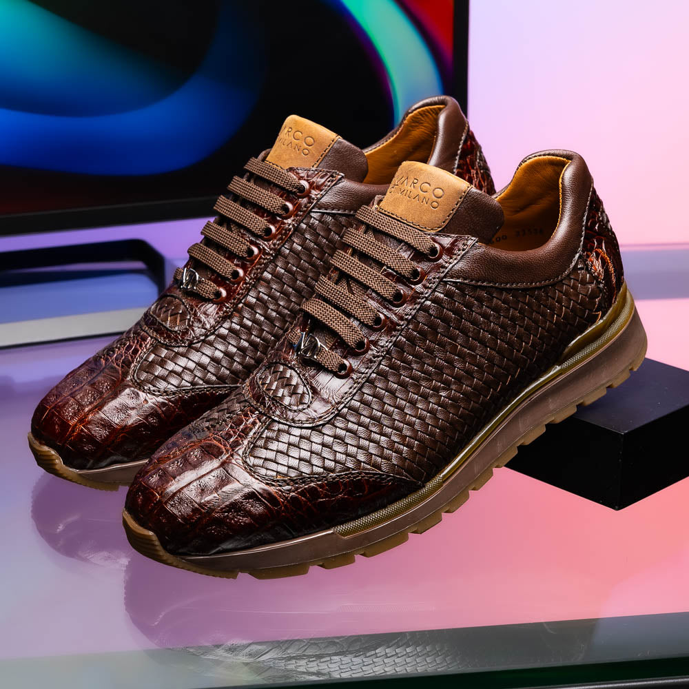 Marco Di Milano Roma Caiman Crocodile Woven Sneakers Brown