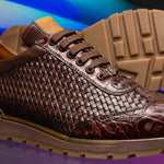 Marco Di Milano Roma Caiman Crocodile Woven Sneakers Brown
