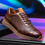 Marco Di Milano Roma Caiman Crocodile Woven Sneakers Brown