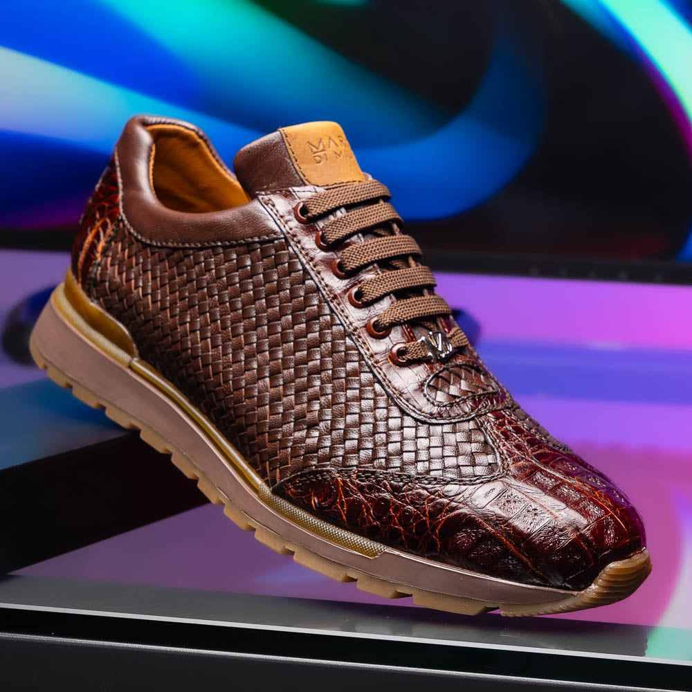 Marco Di Milano Roma Caiman Crocodile Woven Sneakers Brown