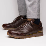 Marco Di Milano Roma Caiman Crocodile Woven Sneakers Brown