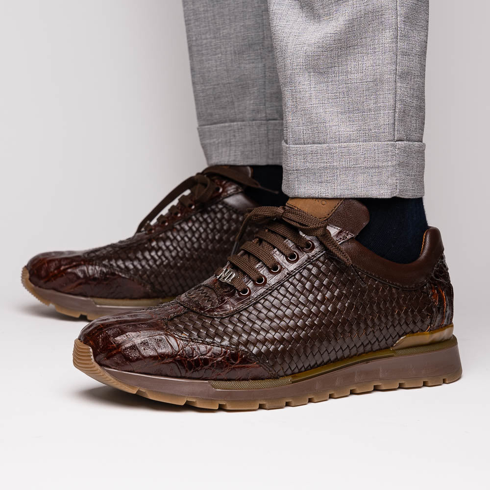Marco Di Milano Roma Caiman Crocodile Woven Sneakers Brown