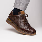 Marco Di Milano Roma Caiman Crocodile Woven Sneakers Brown