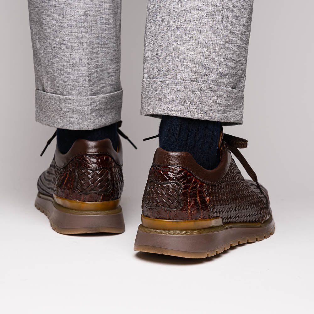 Marco Di Milano Roma Caiman Crocodile Woven Sneakers Brown