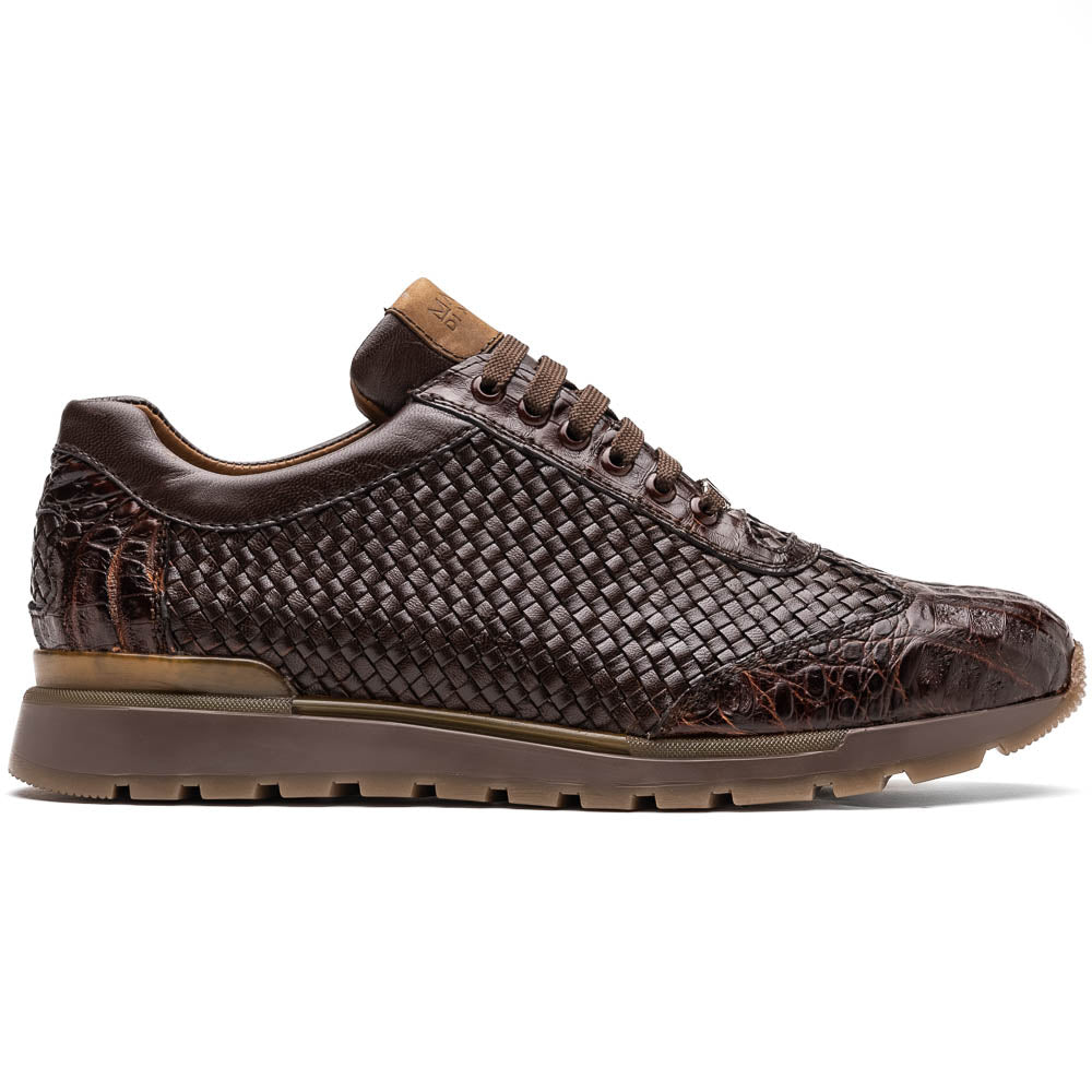 Marco Di Milano Roma Caiman Crocodile Woven Sneakers Brown