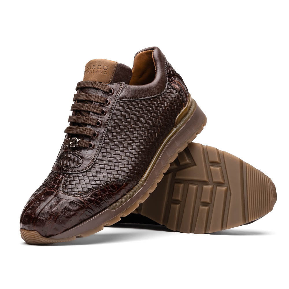 Marco Di Milano Roma Caiman Crocodile Woven Sneakers Brown