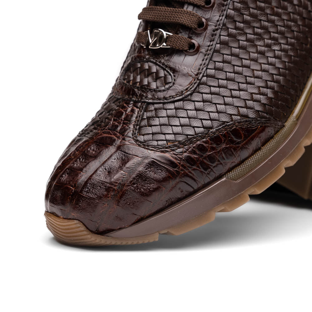 Marco Di Milano Roma Caiman Crocodile Woven Sneakers Brown