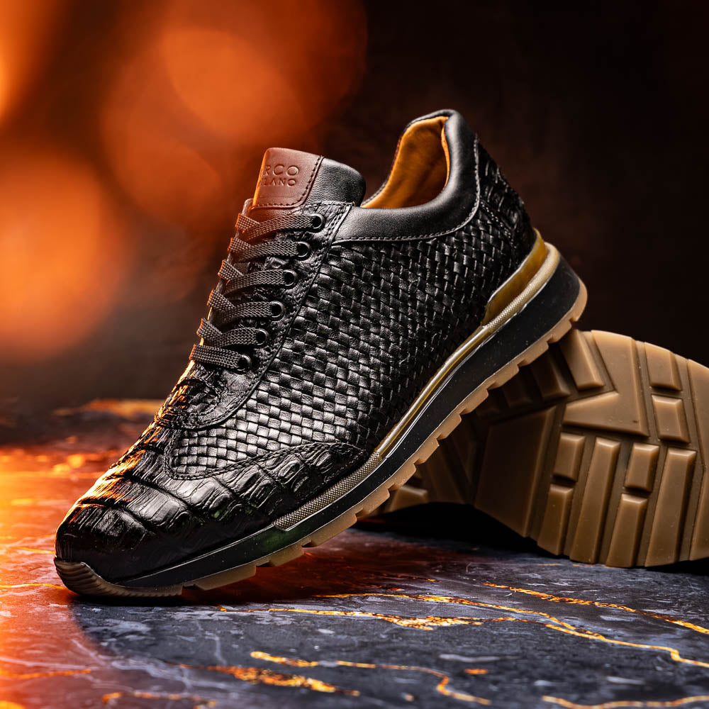 Marco Di Milano Roma Caiman Crocodile Woven Sneakers Black