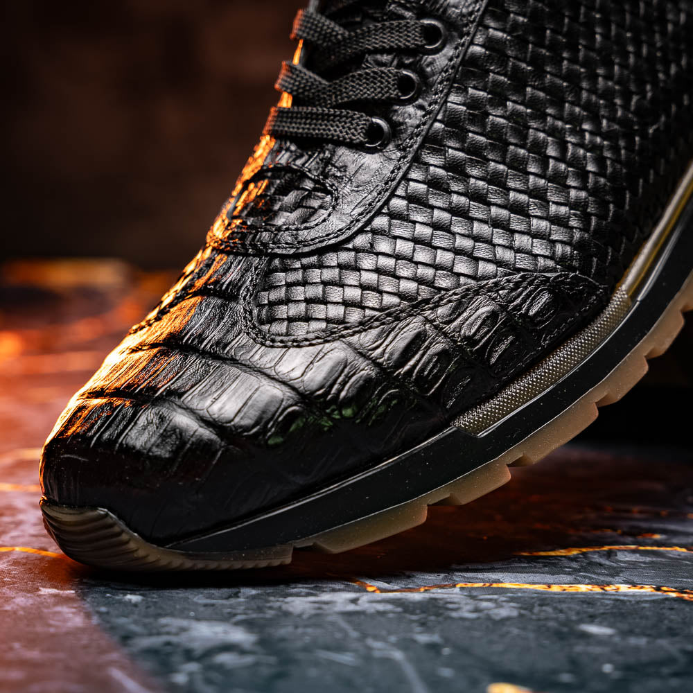 Marco Di Milano Roma Caiman Crocodile Woven Sneakers Black