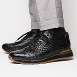 Marco Di Milano Roma Caiman Crocodile Woven Sneakers Black