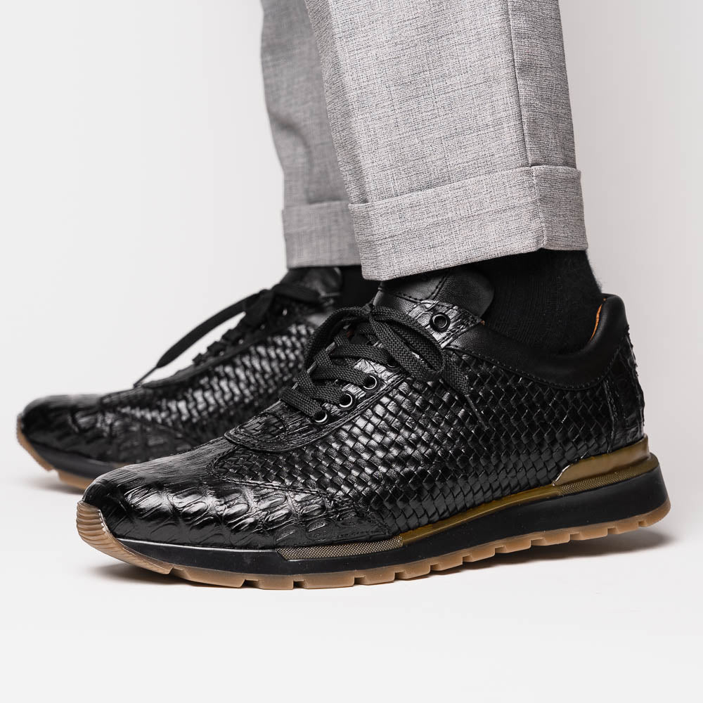 Marco Di Milano Roma Caiman Crocodile Woven Sneakers Black