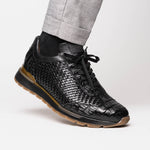 Marco Di Milano Roma Caiman Crocodile Woven Sneakers Black