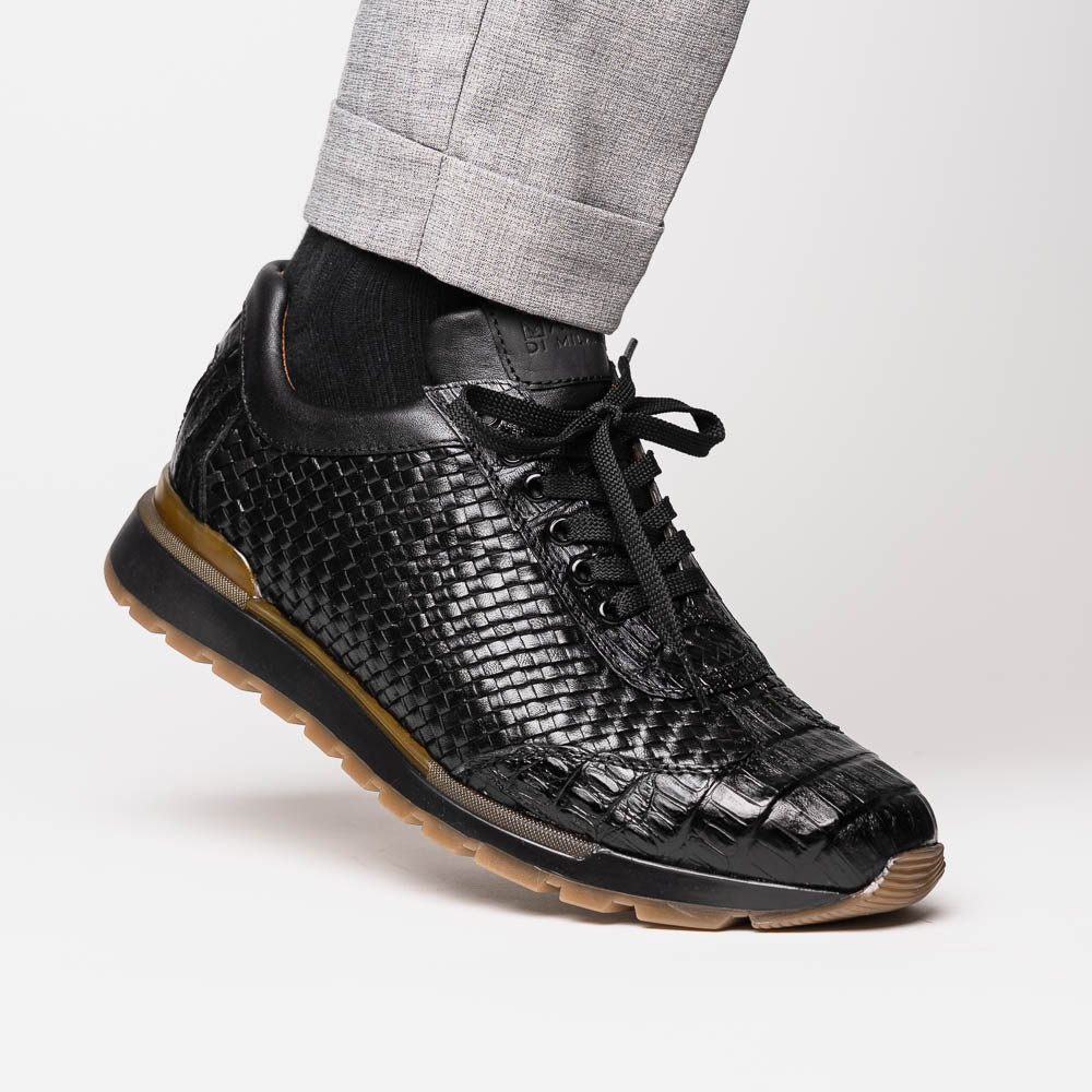 Marco Di Milano Roma Caiman Crocodile Woven Sneakers Black