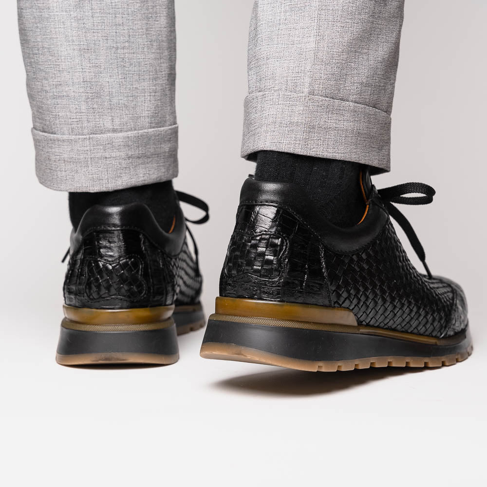 Marco Di Milano Roma Caiman Crocodile Woven Sneakers Black