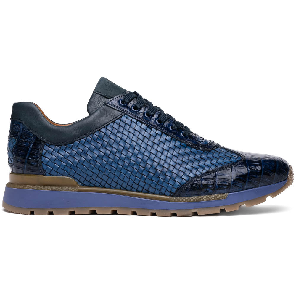 Marco Di Milano Roma Caiman Crocodile Woven Sneakers Navy