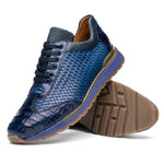 Marco Di Milano Roma Caiman Crocodile Woven Sneakers Navy