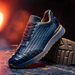 Marco Di Milano Roma Caiman Crocodile Woven Sneakers Navy