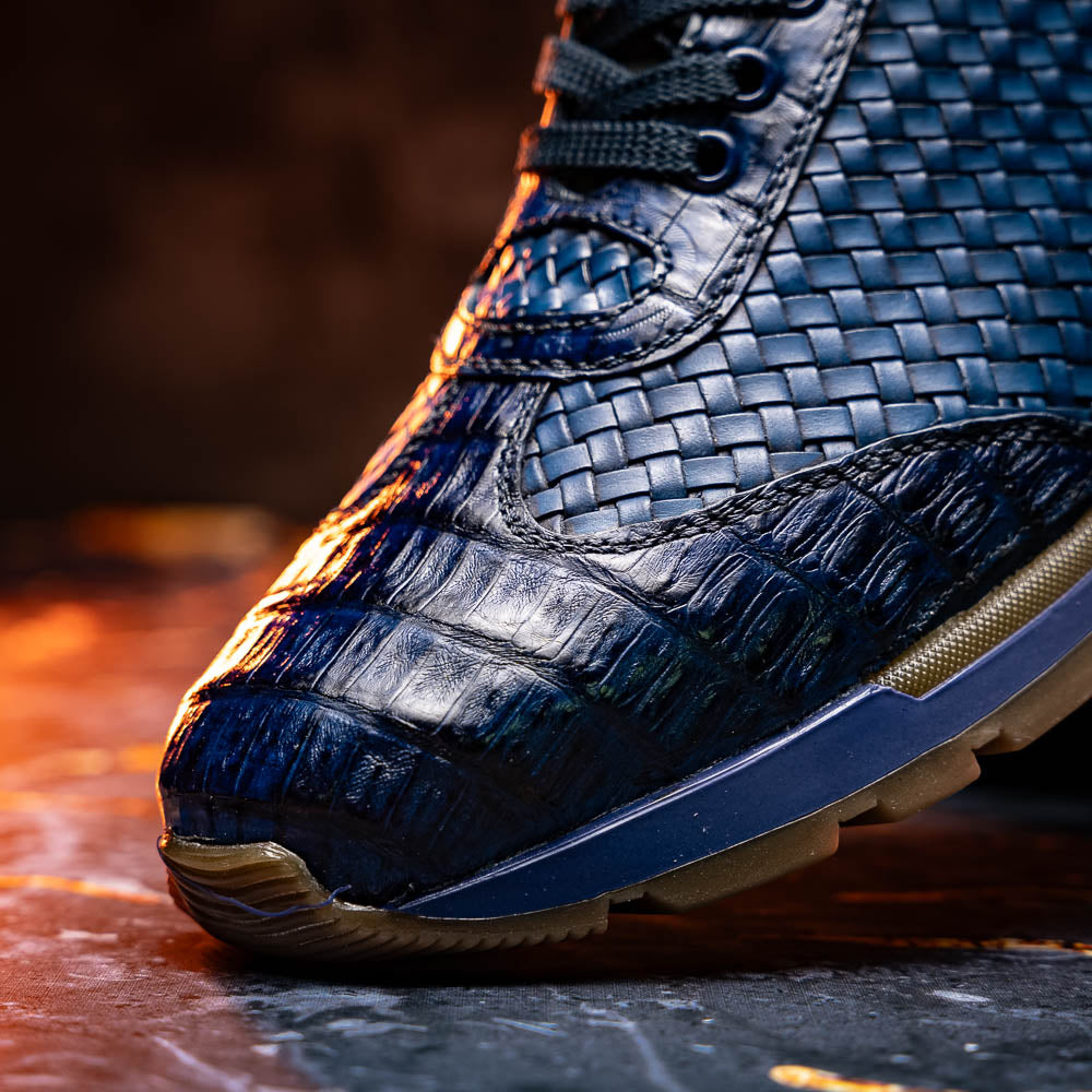 Marco Di Milano Roma Caiman Crocodile Woven Sneakers Navy