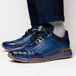 Marco Di Milano Roma Caiman Crocodile Woven Sneakers Navy