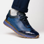 Marco Di Milano Roma Caiman Crocodile Woven Sneakers Navy