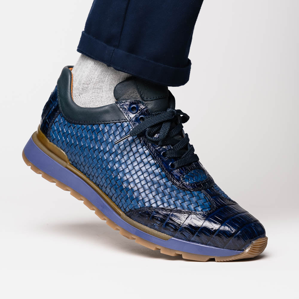 Marco Di Milano Roma Caiman Crocodile Woven Sneakers Navy