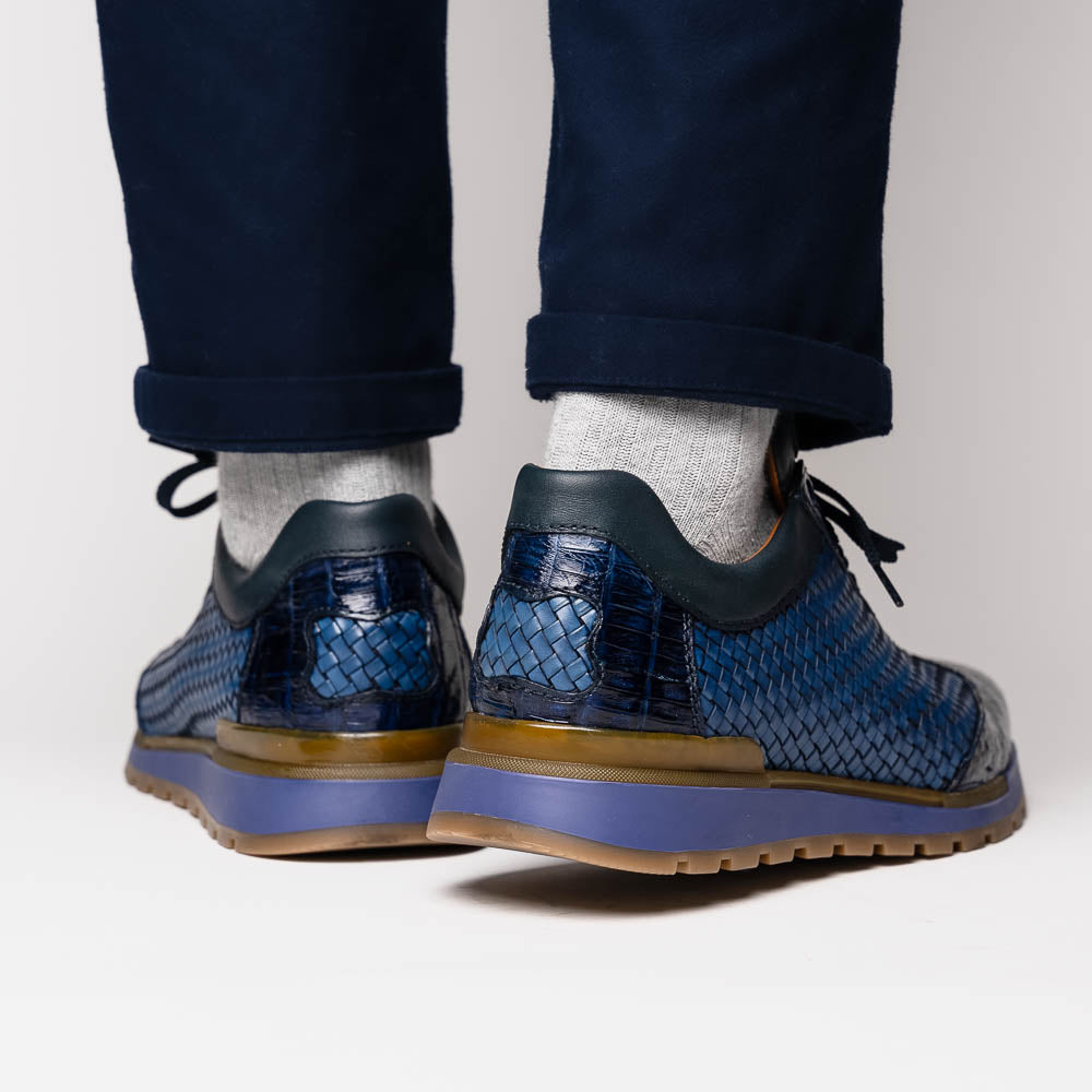 Marco Di Milano Roma Caiman Crocodile Woven Sneakers Navy