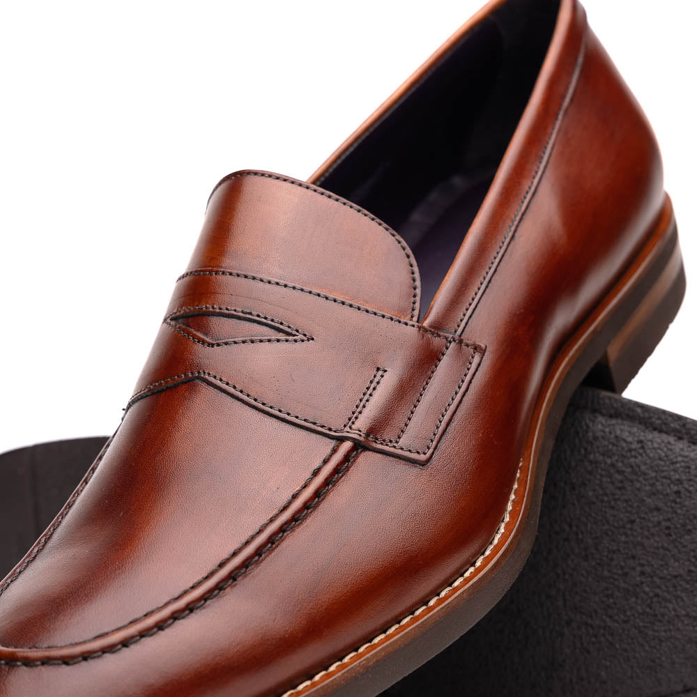 Zelli Roma Hand Burnished Penny Loafers Cognac (15-400-CGN)